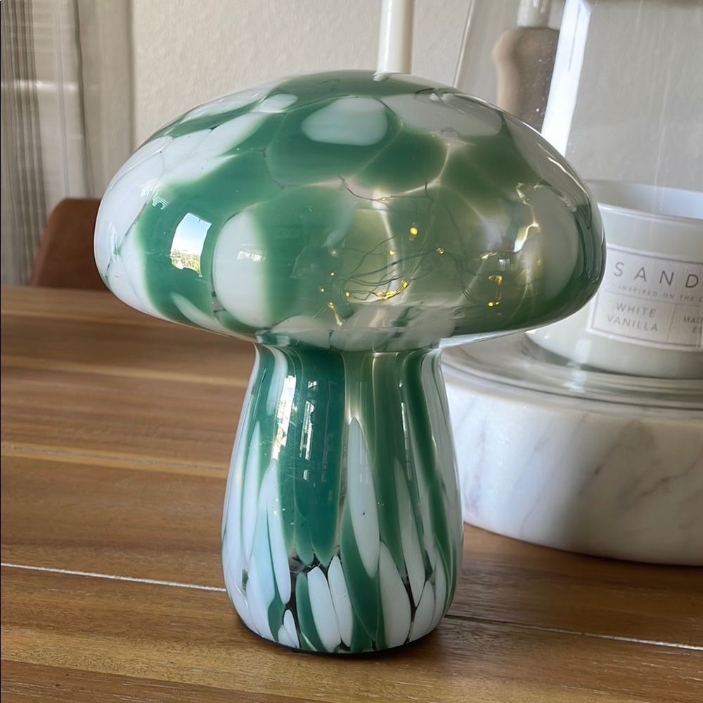 Green and White Glass Mushroom Art Piece